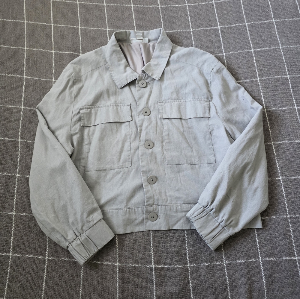 Vtg Catherine Malandrino Cropped Linen Chore Coat